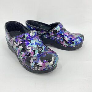 Dansko Springtime Mermaid Clogs Black Purple Green Shimmer Size 37 6.5 7